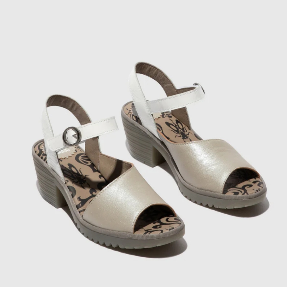 Fly London Women's Slingback Bocy Sandals White Beige Size 42 Leather